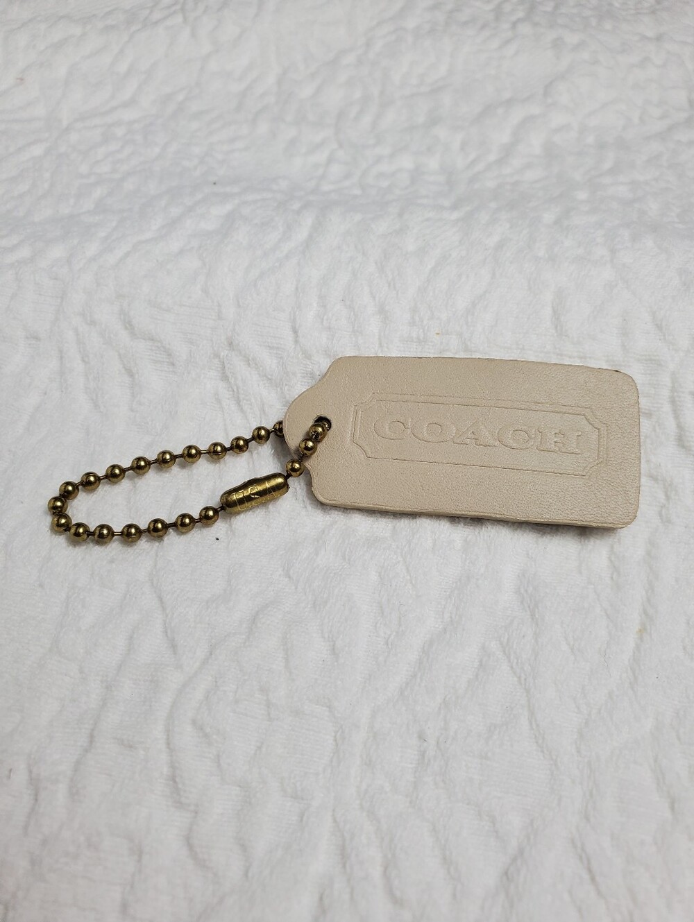 Vintage Coach Bone Leather Hangtag with Gold USA Ball Chain